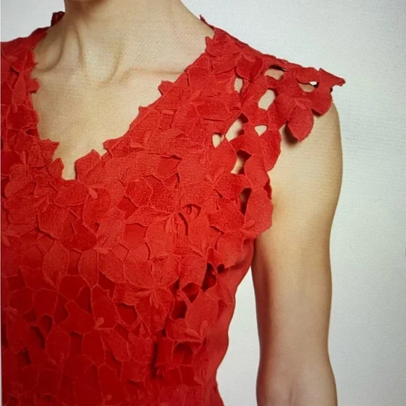 Elie Tahari Morgan Red Macrame Lace Overlay Dress - Picture 10 of 14